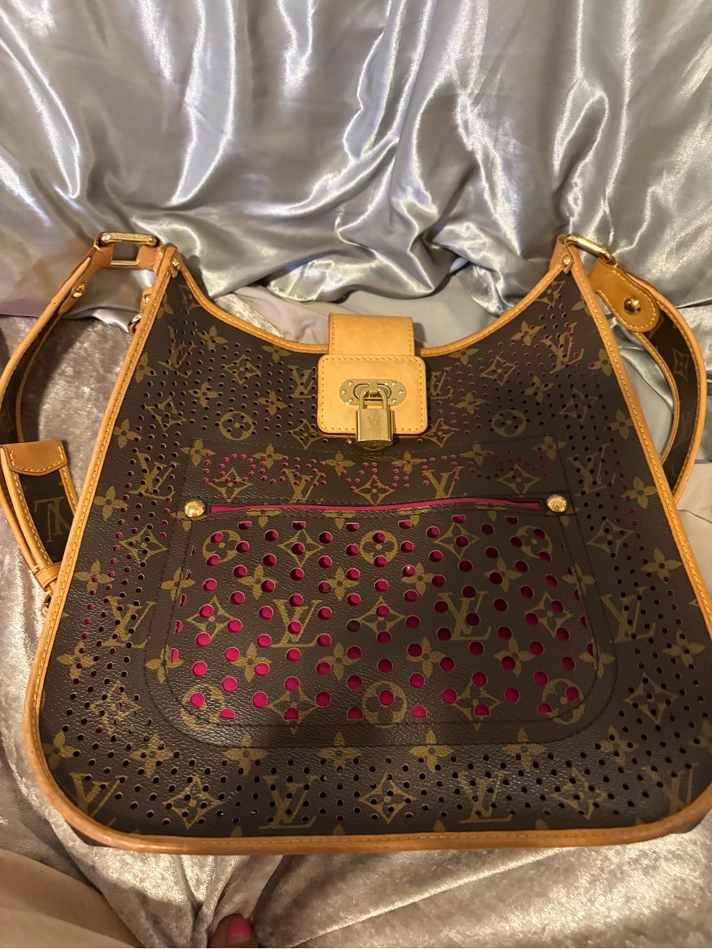 Louis Vuitton Brown Monogram Perforated Hobo with Pink Underlay - Picture 1 of 5